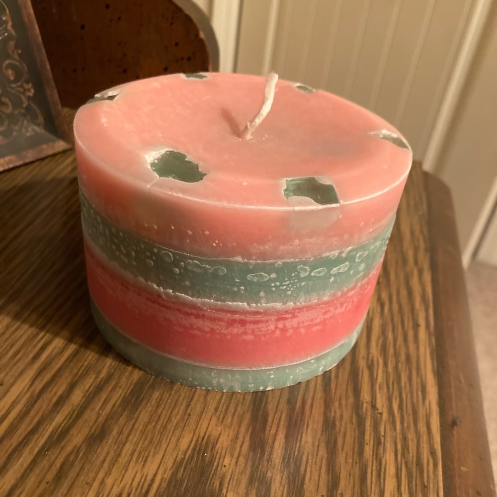Pink and green watermelon candle with crystals